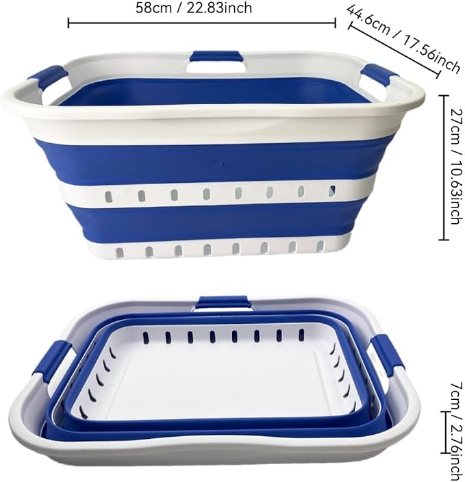 SAMMART 42L (11 gallon) Collapsible Plastic Laundry Basket - Foldable Pop Up Storage Container/Organizer - Space Saving Hamper/Basket (1, Wt/Classic Blue)