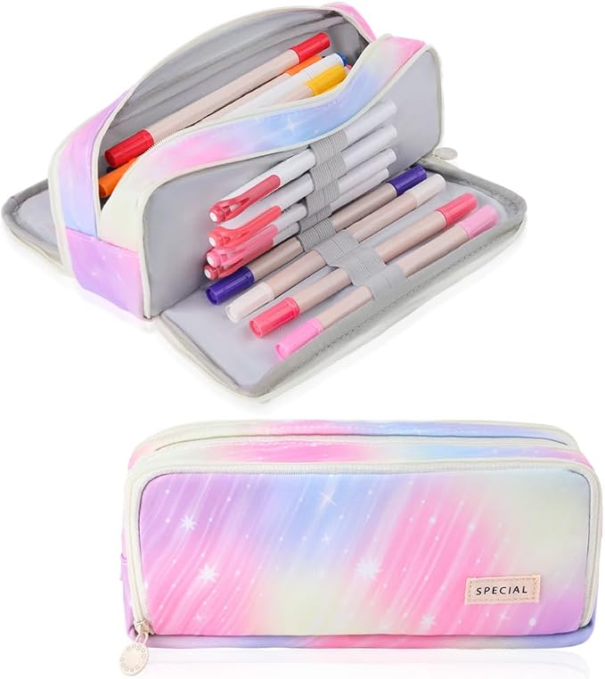 iSuperb Large Pencil Case 3 Compartments Pencil Pouch Big Capacity Pencil Bag for Kids Teen Girls Boys Student School Supplies Oxford Organizer Pen Bag Cosmetic Makeup Pouch