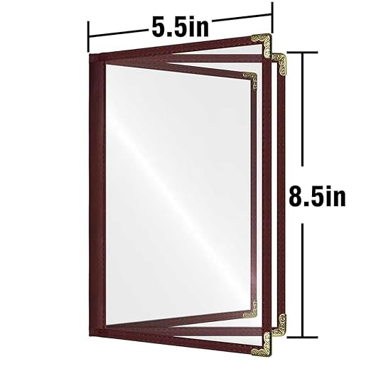Goodsmart Restaurant Menu Covers – 25 Pack Burgundy 6-View Booklet 5.5" x 8.5", Side-Loading Vinyl & Plastic Menu Holders, Clear Menu Sleeves, Leather-Style Café Covers with Gold Corners
