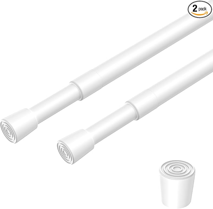 2 Pack Spring Loaded Tension Rod 27-38" Adjustable Curtain Rods No Drill Extendable Spring Rod Tension Curtain Rods For Window Kitchen Shelves Rv Refrigerator And Small Spaces,White