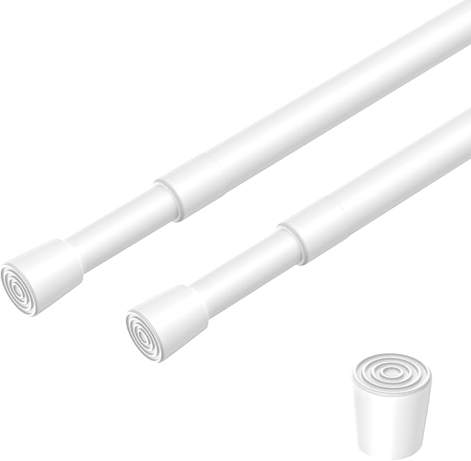 2 Pack Spring Loaded Tension Rod 16-26" Adjustable Curtain Rods No Drill Extendable Spring Rod Tension Curtain Rods For Window Kitchen Shelves Rv Refrigerator And Small Spaces,White