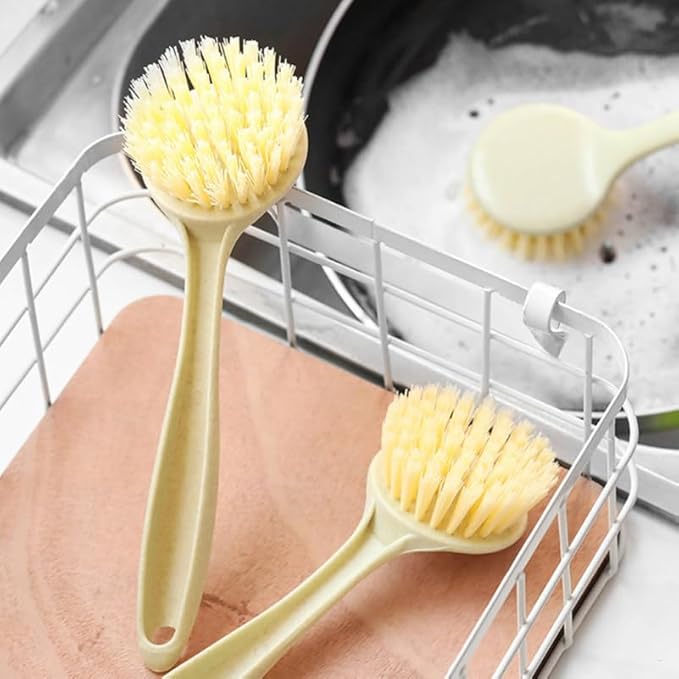 Uonlytech Kitchen Dish Scrubber Brush Long Handle Durable Pan and Sink Cleaner with Hanging Hole Multipurpose Lightweight Stove Cleaning Tool for Home