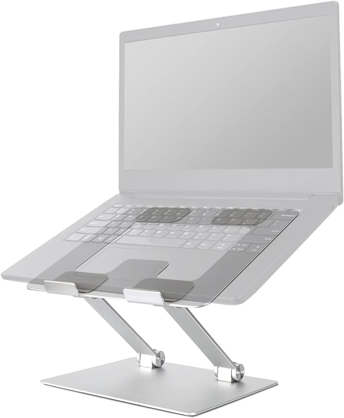 Amazon Basics Sturdy and Portable Ergonomic Laptop Stand for Desk,Height Adjustable Riser with Ventilated Cooling,Foldable,Fits All Laptops up to 17.3 Inch,Silver,10 x 8.7 x 6 in,(Pack of 12)