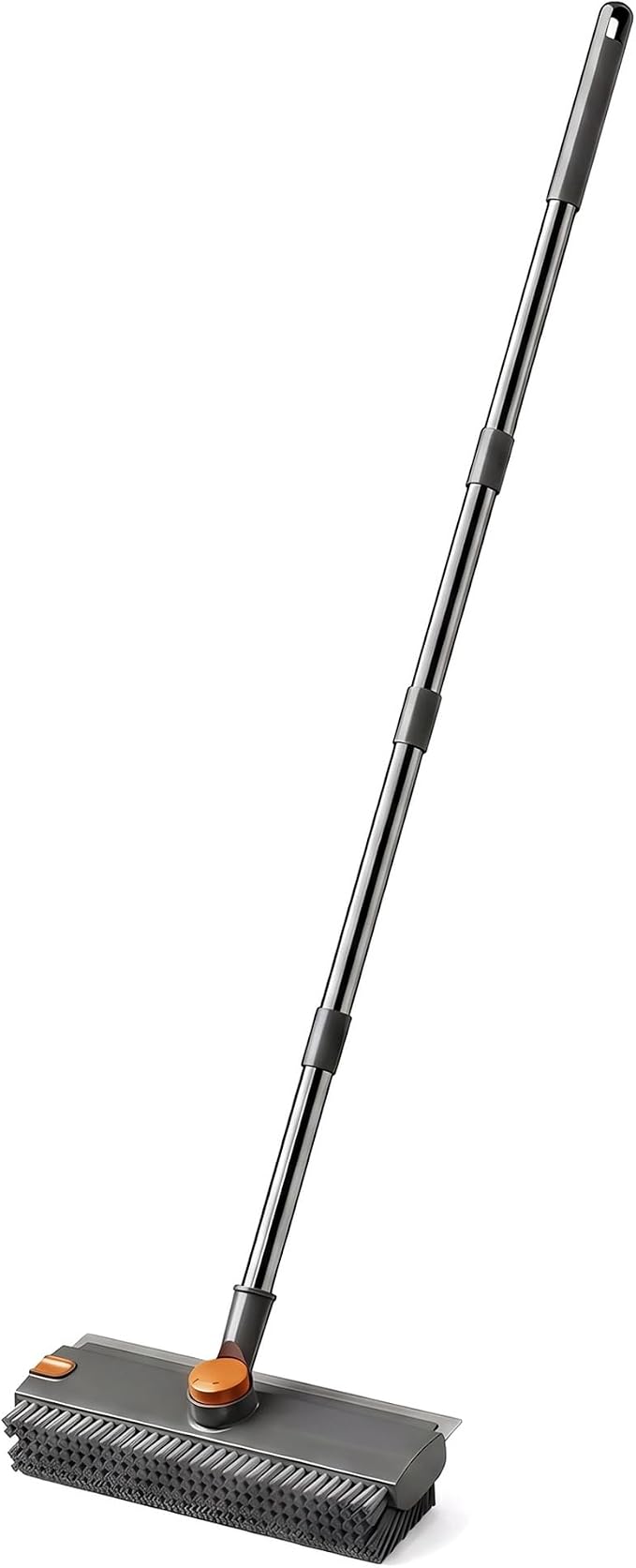 360° Rotatable Floor Scrub Brush - 55 Inch Adjustable Long Handle 2in1 Scrub Squeegee Hidden Hair Catcher V-Type Gap Cleaner for Bathroom Kitchen Patio (Gray)