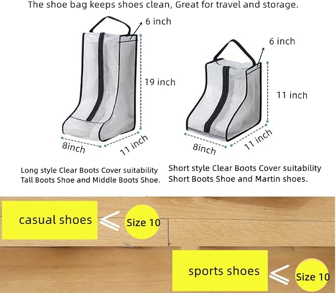 Rikyo 2 Set Shoe Storage,Portable Short Boots & Tall Boots Storage | Gray Edge Protector Bag, Shoe Dust Bags & Sleeves for Travel,Clear Boots Cover, Shoes Packing Organizers for Adult Sneakers