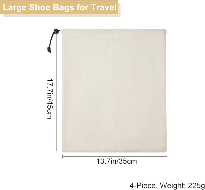 4 Pack Shoe Bags for Travel, Shoes Pouch with Partition Design & Drawstring Closure, Shoe Bags for Storage, Travel Essentials for Men Women (Beige)