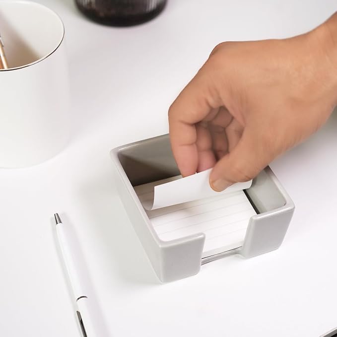 HANKOR Ceramic Sticky Note Holder, 3 x 3 Sticky Note Dispenser, Notepad Holder for Desk, Office Essentials Organizer (Grey)