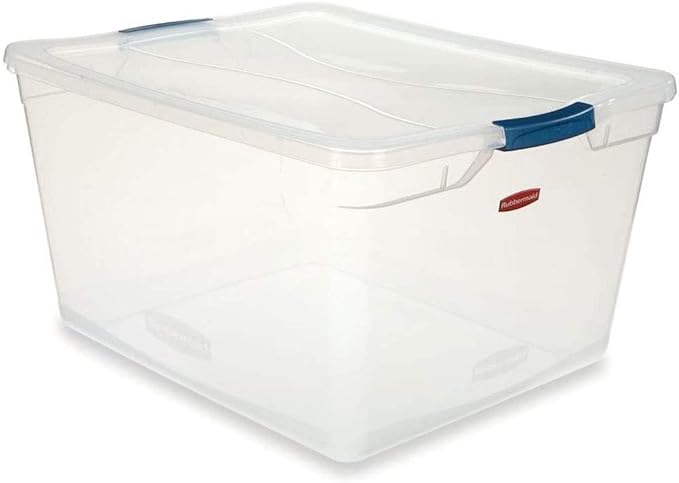 Rubbermaid Clever Store Latching Storage Tote Container, Clear, 71-quart (FG3Q3200CLMCB)