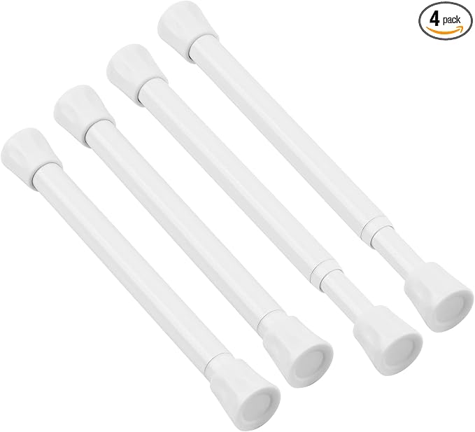 TYRON Small Spring Tension Curtain Rod 7 to 10.5 Inch, Mini Short Adjustable Tension Rod, Suitable for Narrow Window, Sidelight, Cupboard, Refrigerator (White, 4 Pack)