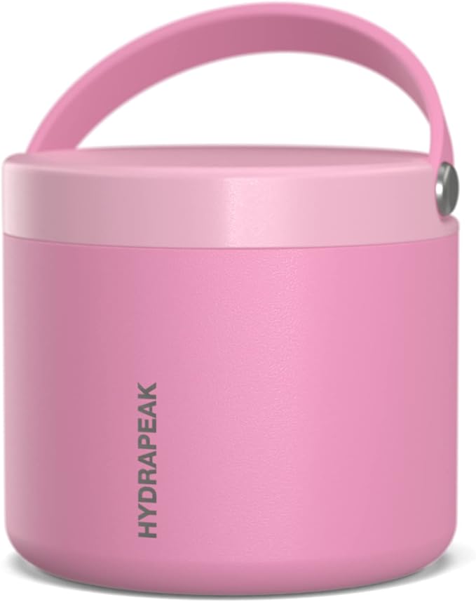 Hydrapeak 18oz Stainless Steel Vacuum Insulated Food Jar for Hot Food and Cold Food, Wide Mouth Leak-Proof Soup for Adults, 10 Hours Hot and 16 Hours Cold (Bubblegum)