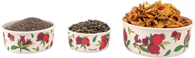 EMANUEL Set of 3 Melamine Food Storage Containers - Reusable Storage Lunch Boxes Plastic Lid - Unique Printed Designs (Pomegranates BMB-21A)