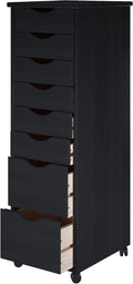 Jela-USA Solid Pine Wood 8 Drawer Rolling Cart, Black