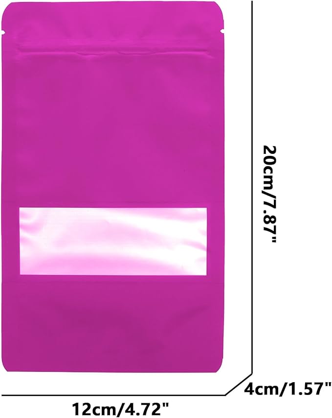 100PCS Foil Pouch Mylar Bags with Clear Window,ULIFESTAR Stand Up Sealable Bags with Tear Notches,Resealable for Food,Party Favors,Gift Packaging and Small Business(12 * 20cm/4.72 * 7.87",Purple)