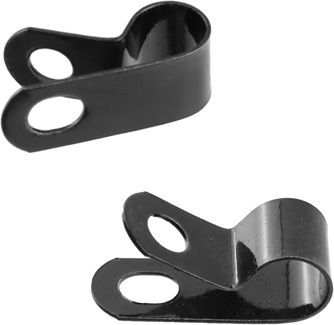 Antrader 100Pcs R-Type 0.31" Fence Wire Clamp to Vinyl, Wood or Metal Fence | 8mm Wire Metal Cable Management Cord Organizer,Rust-Resistant Black Coated Steel,Agricultural Fencing Mounting Clips