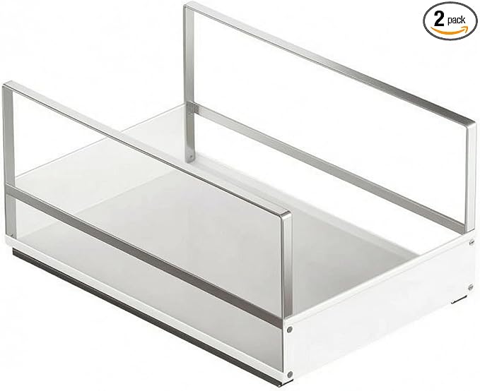 Pull out Cabinet Organizer Metal Frame Pull-out Basket No-Installation, Small + Small White Pull-out Basket