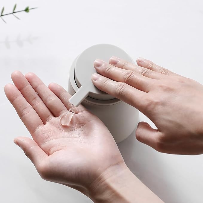 YAUKPH Matte Beige Liquid Hand Soap Dispenser Plastic 11 oz - Modern Minimalist Style for Bathroom & Kitchen Countertop Refillable