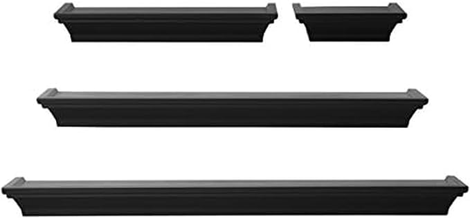 MELANNCO Floating Crown Molding Shelves for Bedroom, Living Room, Bathroom, Kitchen, Nursery, Set of 4, Black