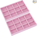 2Pcs Velvet Jewelry Drawer Organizer Trays Stackable Velvet Jewelry Organizer Bulk Pink 12 Girds Stylish Drawer Inserts for Ring Earring Holder Necklace Bracelet Storage Display Women Adults