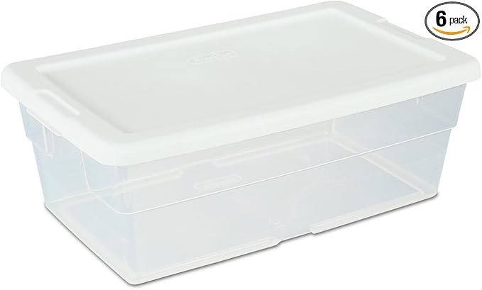 Sterilite Storage Box 13.5" X 8.3" X 4.8", 6 Qt. Clear - Pack of 6