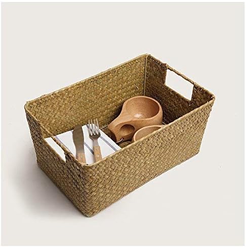 14''x10''x4.7''H Hand-woven hollow handle receive the cane makes up straw basket box bin bin rural wind Wicker Crafts