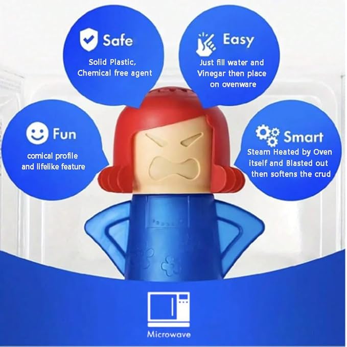 Angry Mama Microwave Cleaner only with Water and Vinegar Cleans your Kitchen Easily and Safe without Chemical Agent, Reusable Cute Steam Remover as Lovely Tool and Gift to Cooker Auto Cleaning