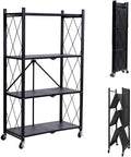 4 Tier Foldable Storage Shelves with Locking Wheels, Assembled Rolling Shelving for Kitchen, Pantry, Closet & Laundry Room, Space-Saving Organizer, 28.5" L x 14.2" W x 46.1" H