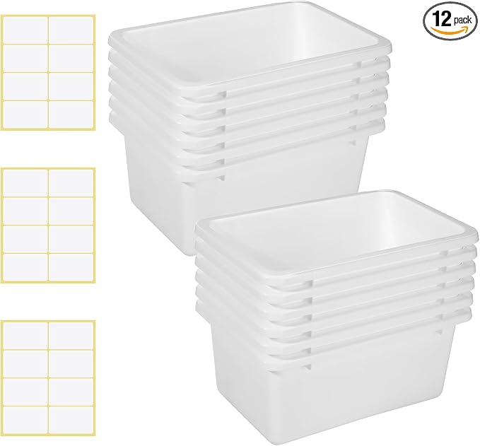Zonon 12 Pcs Plastic Cubby Storage Bin Back to School Classroom Cubby Organization Storage Container with 1 Pack Self Adhesive Label for Office School Library(White Color,11.61 x 7.68 x 4.92)