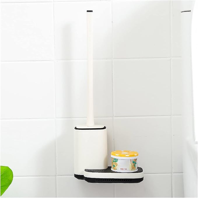 Multi-Function Toilet Brush and Holder, Toilet Cleaner Brush for Bathroom, Floor Standing & Wall Mounted Toilet Scrubber, No Dead Angle Home Cleaning Utensils Bathroom Accessories (Color : Whit