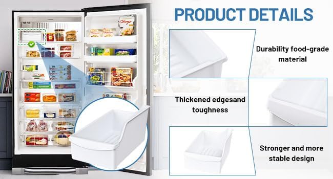 240385201 Ice Cube Container Storage Freezer Bucket Compatible with Frigidaire Kenmore Crosley Refrigerators Parts, Storage Freezer Bin Replacement 7240385201 891419 AP2116228 PS430380 EAP430380