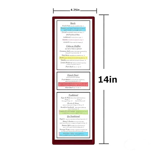 Goodsmart Restaurant Menu Covers - 25 Pack Burgundy 1-Page/2-View 4.25" x 14", Top-Loading Vinyl Menu Holders with Clear Sleeves, Double-Stitched Edge, Leather-Style Café Covers with Gold Corners