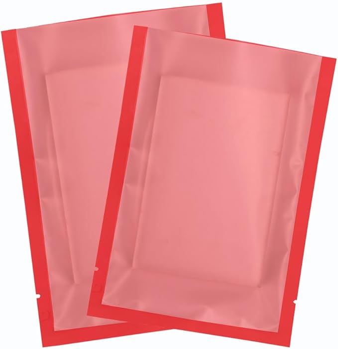 100PCS Customized Vacuum Heat Seal Bag,Open Top Packaging Bag with Clear Front,Single Color Printing for Logo/Text/QR Code (Red, 10 * 15CM/4.0"*6.0"-100PCS-One Color Print)