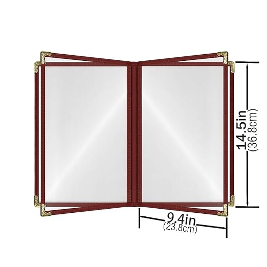 Goodsmart Restaurant Menu Covers – 25 Pack Burgundy 6-View Booklet 8.5" x 14", Side-Loading Vinyl & Plastic Menu Holders, Clear Menu Sleeves, Leather-Style Café Covers with Gold Corners