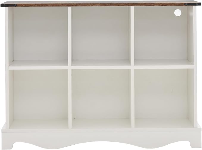 6 Cube Storage Organizer Bookcase, Long Horizontal Wood Bookshelf with Open Compartments, Multi-Purpose Cube Shelf, Hallway TV Stand for Living Room, Bedroom, Entryway, White