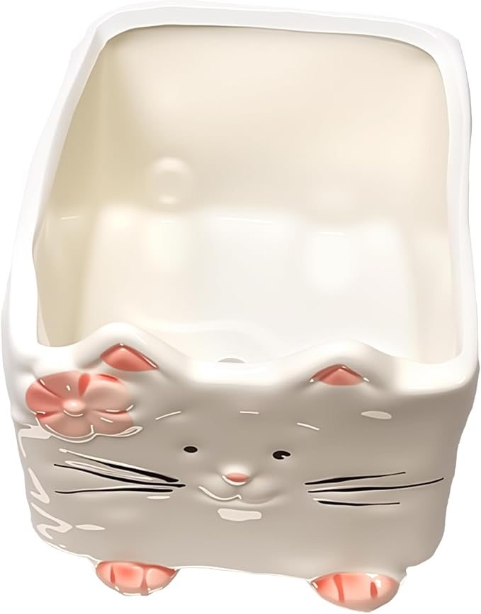 Ceramic Cat Shaped Pen Pencil Holder for Desk Decoration Accessories Cat Decor Makeup Brush Pen Cups Succulent Plant Pot Office School Ideal Gifts for Women, Mom or Birthdays