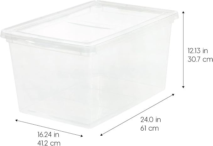 IRIS USA 4-Pack Storage Bins with Lids, 58 Quart, Clear Stackable Containers Box Organize Shoes Closet Shelves Clothes Blankets Towels - BPA-Free Plastic