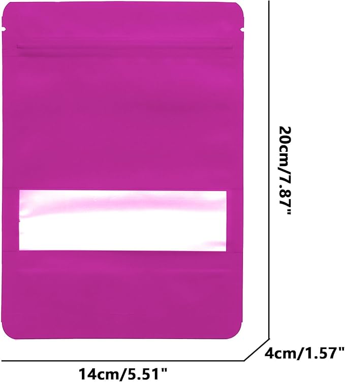 100PCS Foil Pouch Mylar Bags with Clear Window,ULIFESTAR Stand Up Sealable Bags with Tear Notches,Resealable for Food,Party Favors,Gift Packaging and Small Business(14 * 20cm/5.51 * 7.87",Purple)