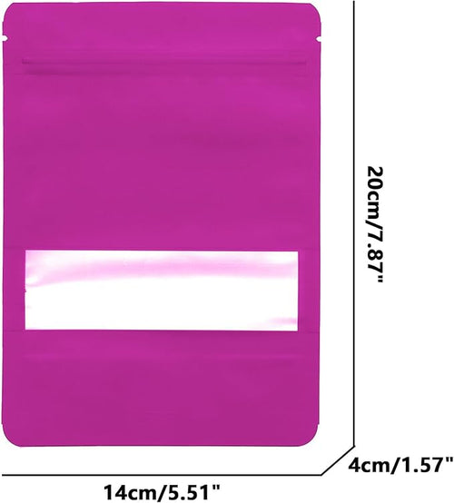 100PCS Foil Pouch Mylar Bags with Clear Window,ULIFESTAR Stand Up Sealable Bags with Tear Notches,Resealable for Food,Party Favors,Gift Packaging and Small Business(14 * 20cm/5.51 * 7.87",Purple)