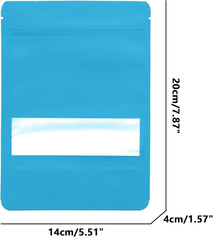 100PCS Foil Pouch Mylar Bags with Clear Window,ULIFESTAR Stand Up Sealable Bags with Tear Notches,Resealable for Food,Party Favors,Gift Packaging and Small Business(14 * 20cm/5.51 * 7.87",Blue)