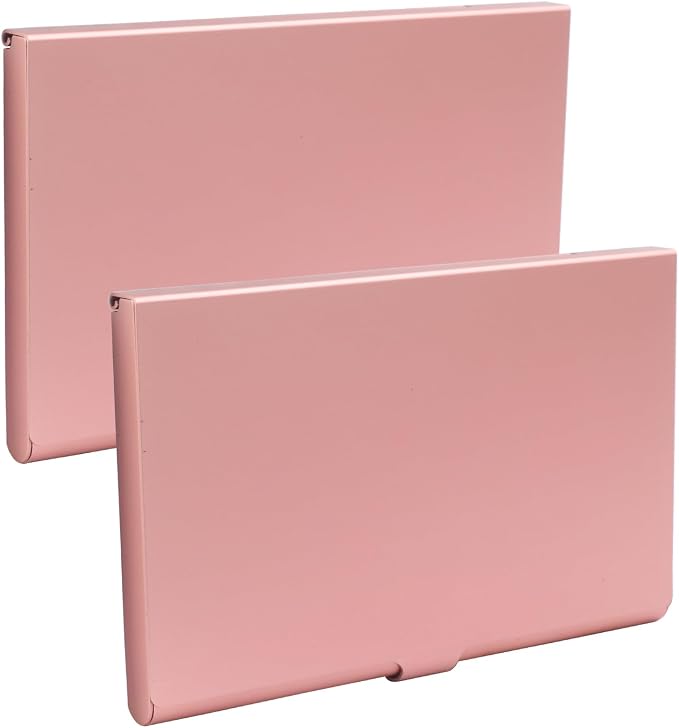 Slim Business Card Case, Rose Gold, 2 Pack | Professional Pocket Metal Case, Buckle Closure, For Men and Women