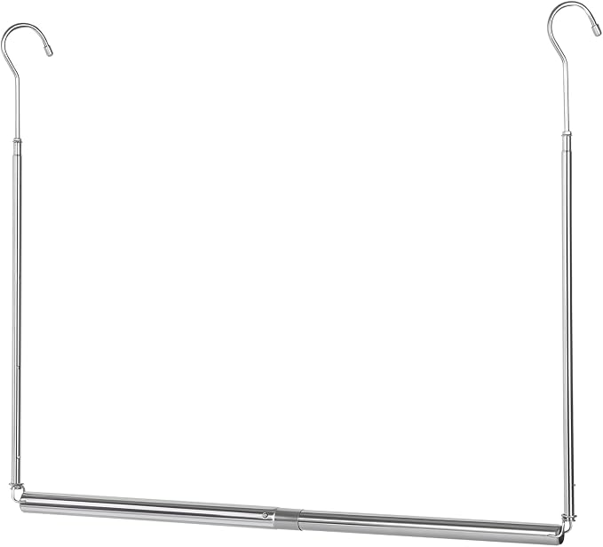 Foldable Hanging Closet Rod Adjustable Width and Height, Chrome | Space-Saving Clothes Hanging Bar，Heavy Duty Closet Hanging Organizer Closet Extender Hanging Rod Double Hanging Rod ,1 Pack