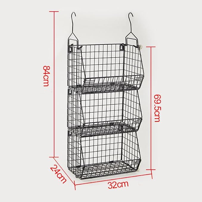 3 Tier Hanging Foldable Wire Baskets Closet Organizer Clothes Shelves Countertop Caddy Bin Wall Mount Shelf Storage Basket for Clothing Handbags Snacks Drinks Fruits