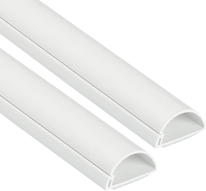 D-Line Half Round Cord Hider, Patented Cable Cover, Hide TV Wall Mount Wires, Raceway for Cords, Decorative Wire Covers, Paintable, Adhesive Cable Concealer - 2X 1.18in W x 0.59in H x 39in L - White