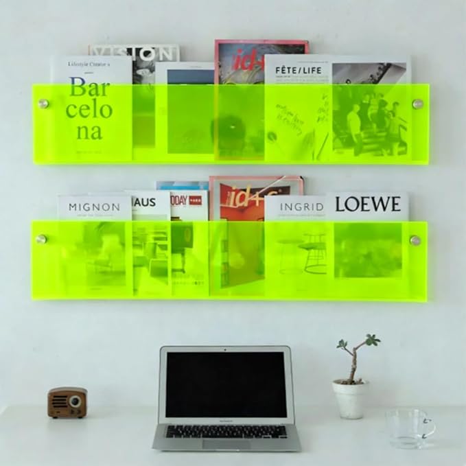 ROYALITA 2-Pack Acrylic Magazine Holder Brochure Holder, Green 36 Inch | Record Magazine Rack, Fashion Floating Bookshelf, Literature Storage Rack for Waiting Room, Living Room, Office