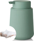 YAUKPH Striped Foaming Hand Soap Dispenser with Leak-Proof Pump for Bathroom and Kitchen Countertop 11oz Sage Green