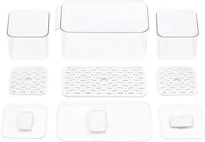 Slideep Food Storage Containers Produce Saver with Lids, Stackable Refrigerator Freezer Organizer Bins with Removable Drain Tray, Fridge Fresh Keeper for Veggie, Berry, Fruits, Vegetables 3 Pack
