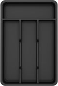 Lifewit Silverware Drawer Organizer Tray, Plastic Cutlery Storage for Kitchen, Flatware and Utensil Holder Divider for Spoons Forks Knives Tableware, 7.8 x 12.4", 4 Slots, Black