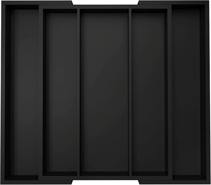 Kitchen Utensil Organizer Silverware Tray - Bamboo Flatware Organizer Expandable 5 Slots Multipurpose Silverware Organizer for Office Storage Garage Organization W13.7"-19.9" x L17.6" X H2.5" (Black)