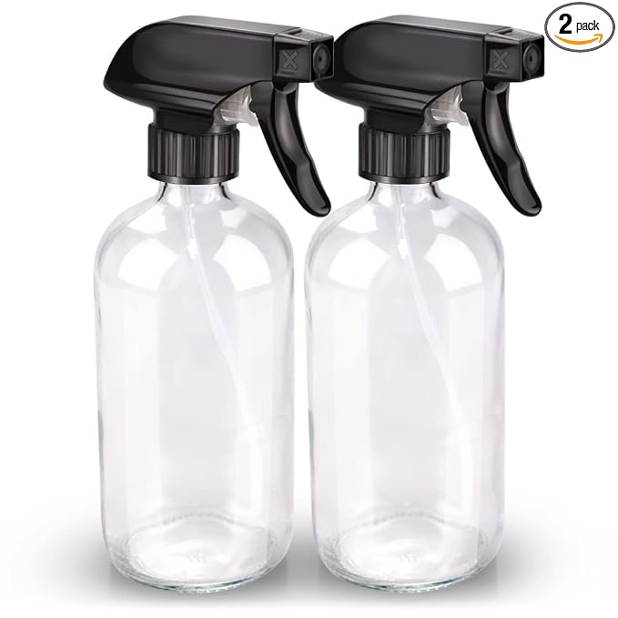 Bontip Glass Spray Bottle, Clear Glass Spray Bottle Set & Accessories Refillable for Plants Window Cleaners Aromatherapy Facial Hydration Watering Flowers Hair Care (2 Pack/16 oz) (Transparent)