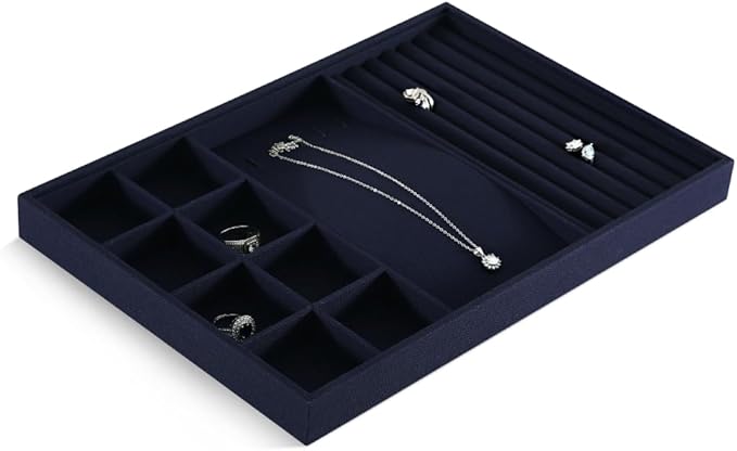 Linen Stackable Multifunctional jewelry Display Tray, Ring Earring Bracelet Necklace Storage Tray, Jewellery Shop Counter Showcase Table Top Organizers, Makeup Table Drawer Insert Jewelry Tray