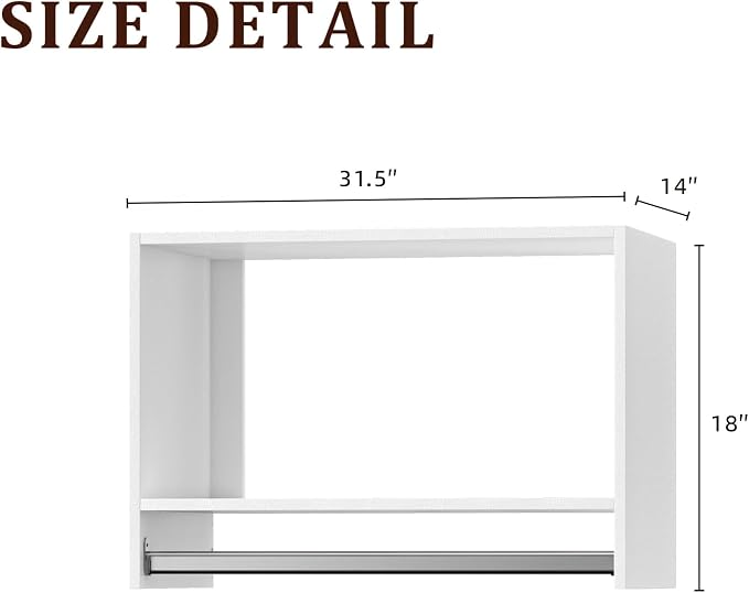 31.5" Wide Tall Hanging Modular Closet System, Wall-Mounted Closet Organizer with Shelf and Hanging Rod, White